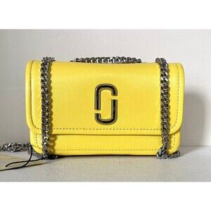 New Marc Jacobs The Glam Shot Mini Flap Crossbody bag Smooth Leather Golden Kiwi